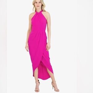 Julia Jordan Knot Neck Maxi Dress Hot Pink Fuchsia Size 8 U2